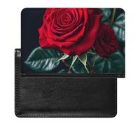 Housse de passeport en cuir pour passeport Jet Fighter - Pour documents de voyage - Essentiels de voyage pour homme et femme, Fond noir rose rouge, Taille unique