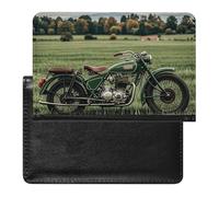 Housse de passeport en cuir pour passeport Monster Truck Black Sky Lightning rugissement couverture de voyage essentiels de voyage pour homme et femme, Motos sur herbe verte, Taille unique
