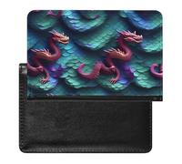 Housse de passeport en cuir pour passeport - Motif bleu et jaune - Pour homme et femme, Écailles de dragon magique 3D, Taille unique