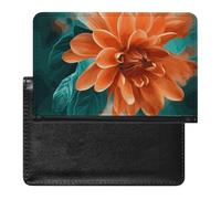 Housse de passeport en cuir pour passeport - Motif chouette sur fond orange - Pour homme et femme, Bleu sarcelle et fleur, Taille unique