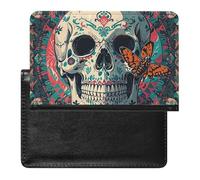 Housse de passeport en cuir pour passeport - Motif coccinelle à pois rouges et noirs - Essentiels de voyage pour homme et femme, Papillon de la mort squelette, Taille unique
