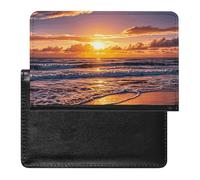 Housse de passeport en cuir pour passeport - Motif fleurs blanches et papillons bleus - Pour homme et femme, Vagues du coucher du soleil sur, Taille unique