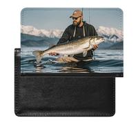 Housse de passeport en cuir pour passeport - Motif floral jaune et gris - Essentiels de voyage pour homme et femme, Bass Fishing Wave, Taille unique