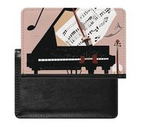 Housse de passeport en cuir pour passeport - Motif floral jaune et gris - Essentiels de voyage pour homme et femme, Notes de musique pour piano et violon, Taille unique