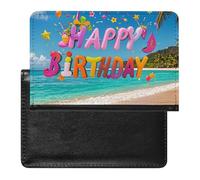 Housse de passeport en cuir pour passeport - Motif requin marteau - Scans de l'océan - Pour homme et femme, Happy Birthday on the Beach, Taille unique