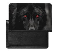 Housse de passeport en cuir pour passeport - Motif tête de mort effrayante - Pour homme et femme, Loup noir aux yeux rouges, Taille unique