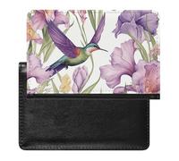 Housse de passeport en cuir rose doré pailleté pour documents de voyage essentiels de voyage pour homme et femme, Colibri Iris Fleurs, Taille unique