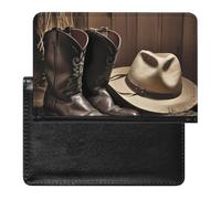 Housse de passeport en cuir rose doré pailleté pour documents de voyage essentiels de voyage pour homme et femme, Bottes western de cowboy noires, Taille unique