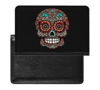 Housse de passeport en polyuréthane unisexe avec motif crânes en sucre Jour des morts, 14 x 9 cm, Sugar Skulls Day of the Dead, 5.8*3.9 IN