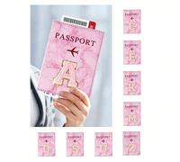 Housse de passeport en serviette rose avec broderie, imprimée avec les lettres A-Z, unisexe, porte-passeport d'affaires vintage avec protection RFID, accessoire de voyage essentiel, fournitures de fit