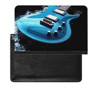 Housse de passeport, étui de passeport de voyage imprimé guitare bleue, support de passeport en polyuréthane, porte-passeport unisexe, guitare bleue, 14 x 9 cm, Guitare bleue, 5.8*3.9 IN