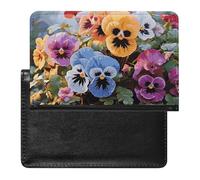 Housse de passeport, motif fleurs de pensées, porte-passeport de voyage en polyuréthane, unisexe, fleurs de pensée, 14 x 9 cm, Fleurs de pensées, 5.8*3.9 IN