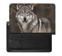 Housse de passeport, motif loup gris sauvage, porte-passeport de voyage en polyuréthane, unisexe, loup gris sauvage, 14 x 9 cm, Loup gris sauvage, 5.8*3.9 IN