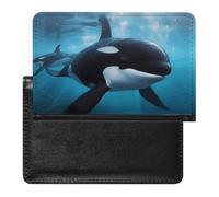 Housse de passeport, porte-passeport de voyage imprimé épaulard, support de passeport en polyuréthane, porte-passeport unisexe, épaulard, 14,8 x 9,9 cm, Baleine tueuse., 5.8*3.9 IN