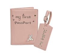 Housse de passeport pour bébé avec étiquette de bagage de voyage, mon premier porte-passeport avec ours pour filles et garçons, mignon rose pour enfants, accessoires de voyage essentiels en avion