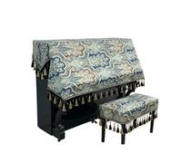 Housse de piano avec ensemble de housses de banc, housses décoratives en tissu anti-poussière for piano droit standard, bleu(Piano cover+single bench)