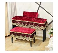Housse de Piano Droit Comprenant une Housse de Banc et une Housse de Pupitre, une Housse Clavier en Velours Luxueux avec Broderies Do(Size:Housse piano + housse pupitre + tabouret double,Color:rouge)
