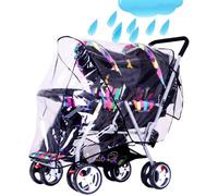 Housse de pluie pour poussette avant et arrière double tandem en PVC transparent imperméable universel pour poussette avec auven