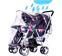 Housse de Pluie pour Poussette Double Habillage Pluie Landau Avant et Arrière Cape de Pluie pour Poussette Jumeaux en EVA Transparent Pare-Pluie Imperméable Protection Pluie et Vent pour Poussette