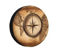 Housse de pneu boussole et vieille carte du monde, protection contre les intempéries pour remorque, SUV, camion et plus encore, 35,6 cm, 38,1 cm, 40,6 cm, 43,2 cm