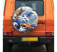 Housse De Pneu Carp with Wave Patterned Couverture De Pneu Universelles Housses De Protection pour Pneus Voiture Housse De Roue De Secours pour Véhicule Caravanes Remorque 15 inch