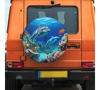 Housse de pneu de 43,2 cm résistante aux intempéries et à la poussière - Housses de pneu de secours de fond marin, poissons corail, dauphins, protection de roue universelle pour camping-car, remorque