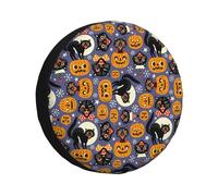 Housse de pneu de rechange pour caravane - Motif chats effrayants d'Halloween, citrouilles pour remorque - Housse de pneu de rechange réglable pour caravane - 14-17 pouces