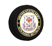 Housse De Pneu De Secours 25E Bataillon des Transmissions des États-Unis Sacs De Stockage De Pneu Anti-Poussière Imprimé Auto Pneus Sacs, pour Remorque, SUV, Voiture Accessoire, 14in