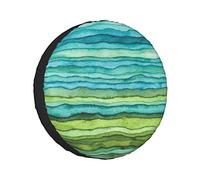 Housse de Pneu de Secours Abstraite Vagues Bleues et Vertes dépouillées Aquarelle Brosse dessinée Protections de Roue enjoliveurs résistants aux intempéries Ajustement Universel pour remorque RV SUV