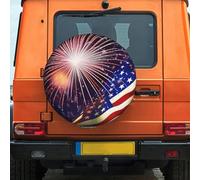Housse de pneu de secours avec drapeau feu d'artifice de 40,6 cm, résistante aux intempéries et à la poussière, ajustement universel pour camping-car, remorque, VUS, camion, camping-car
