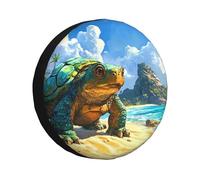 Housse de pneu de secours Big Turtle On The Beach - Étanche et anti-poussière - Ajustement universel pour remorque, camping-car, SUV, camion, camping-car - 35,6 cm