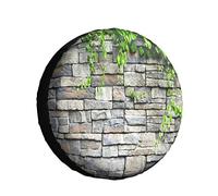 Housse de Pneu de Secours Brique Mur Pays Papier Peint Rustique Pierre Blanche Vert Jardin Plante Feuilles protecteurs de Roue étanche Universel Housses de Pneu pour FJ, remorque, RV, SUV, Camion 17