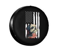 Housse De Pneu De Secours Chien Maltais Drapeau Américain Universel Housse De Pneu Imprimé Portative Souple Étui Protecteur, pour Voiture, De Nombreux Véhicules, Voiture Accessoire, 17in