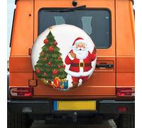 Housse de pneu de secours de 38,1 cm résistante aux intempéries et à la poussière, motif Père Noël, sapin de Noël, protection universelle pour camping-car, remorque, VUS, camion, camping-car