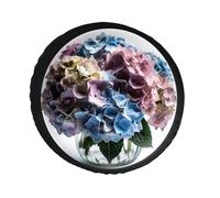 Housse de pneu de secours en cuir PVC avec fleurs d'hortensia dans un vase, housse de roue de secours anti-poussière et imperméable pour Jeep de 71,1 cm, camping-car, remorque, camion, VUS, diamètre