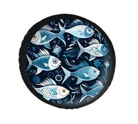 Housse de pneu de secours en cuir PVC avec imprimé poisson de dessin animé, housse de roue de secours anti-poussière et imperméable pour Jeep de 76,2 cm, camping-car, remorque, camion, VUS, diamètre