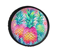Housse de pneu de secours en cuir PVC avec trois gros ananas - Étanche à la poussière et à l'eau - Pour camping-car, remorque, camion, SUV - Diamètre : 71 à 86,4 cm