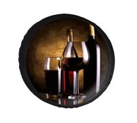 Housse de pneu de secours en cuir PVC pour trois bouteilles de vin et verre - Housse de roue de secours étanche à la poussière - Housse de pneu Jeep pour camping-car, remorque, camion, SUV - Diamètre