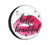Housse de Pneu de Secours en Forme de lèvre Hello en Aquarelle vibrante avec Une Phrase d'amour imprimée avec des cœurs. Protections de Roue résistantes aux intempéries. Housses de Roue universelles