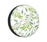 Housse de Pneu de Secours Feuille Verte Impression d'olivier Artistique Protections de Roue Housses de Roue résistantes aux intempéries Ajustement Universel pour remorque RV SUV Camion Camping-Car A