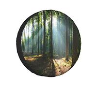 Housse de Pneu de Secours Forêt Morning Haze City Park Écologie Randonnée Destination de Voyage Paysage Photo Protections de Roue Résistant aux intempéries Housses de Roue Ajustement Universel pour