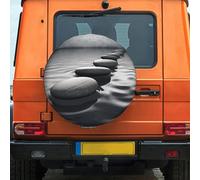 Housse de pneu de secours imperméable à l'eau et à la poussière - Coupe-vent - Avec pierres zen grises - Taille universelle pour remorques, camping-cars, camions - 35,6 cm