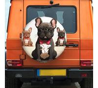 Housse de pneu de secours imperméable et anti-poussière coupe-vent - Protection de pneu de chien de dessin animé bouledogue français - Taille universelle pour remorques, camping-cars, camions de 40,6