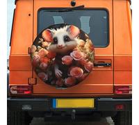 Housse de pneu de secours imperméable et anti-poussière coupe-vent - Protection de pneu Opossum et roses de dessin animé - Taille universelle pour remorques, camping-cars, camions de 38,1 cm