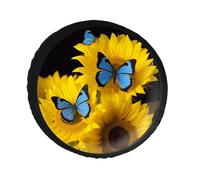 Housse de pneu de secours jaune avec papillons bleus - Housse de roue de secours en cuir PVC étanche à la poussière - Housse de pneu de Jeep pour camping-car, remorque, camion, VUS de 86,4 cm de