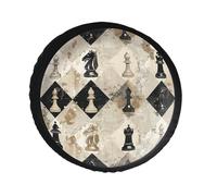 Housse de pneu de secours marron à motif pièce d'échecs en cuir PVC, housse de roue de secours anti-poussière et imperméable pour Jeep de 71,1 cm, camping-car, remorque, camion, VUS, diamètre 71,1 à