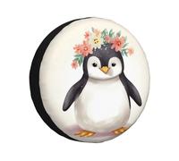 Housse de pneu de secours motif pingouin portant des fleurs - Housses de roue résistantes aux intempéries - Protection solaire - Ajustement universel - Pour VUS, camion, camping-car, remorques de