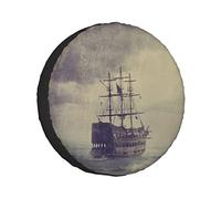 Housse de Pneu de Secours Nautique Vieux Bateau Pirate dans la mer Croisière Historique Voyage rétro Style Grunge Art Protections de Roue Housses de Roue résistantes aux intempéries Ajustement unive