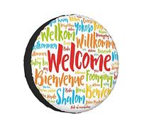 Housse de Pneu de Secours Nuage de Mots de Bienvenue multilingue dans différentes Langues Protections de Roue Wordcloud internationales Housses de Roue résistantes aux intempéries Ajustement Univers