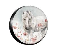 Housse de pneu de secours résistante aux intempéries, motif cheval blanc entouré de fleurs, pour camping-car, camion, remorque, camping-car, 61 à 83 cm de diamètre